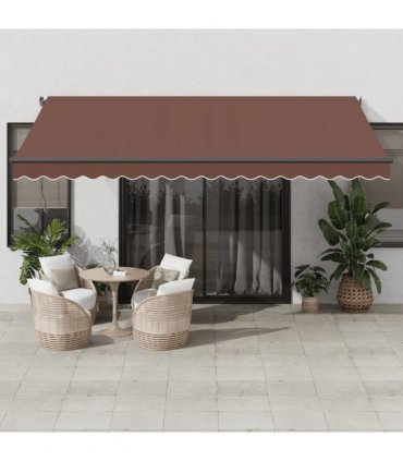 vidaXL Manual Awning with Solar LED 4.5 x 3.5 m Brown 100% Polyester