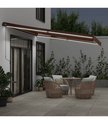 vidaXL Manual Awning with Solar LED 4.5 x 3.5 m Brown 100% Polyester
