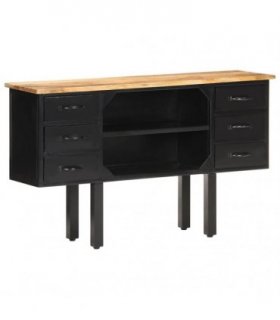 vidaXL Sideboard 110x30x65 cm Solid Rough Mango Wood and Steel
