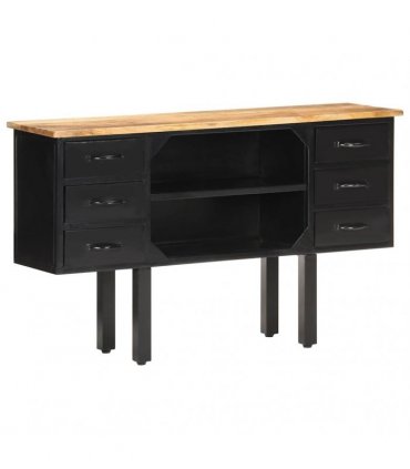 vidaXL Sideboard 110x30x65 cm Solid Rough Mango Wood and Steel
