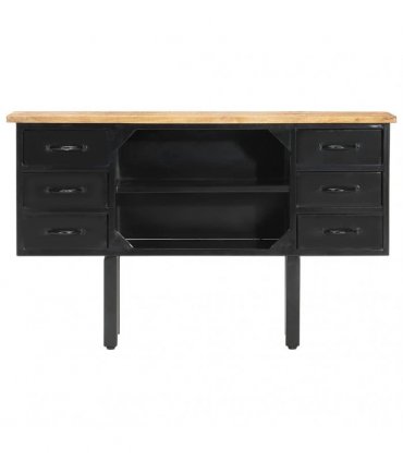 vidaXL Sideboard 110x30x65 cm Solid Rough Mango Wood and Steel