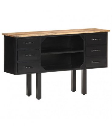 vidaXL Sideboard 110x30x65 cm Solid Rough Mango Wood and Steel