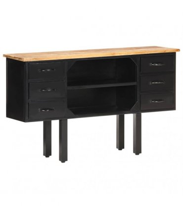 vidaXL Sideboard 110x30x65 cm Solid Rough Mango Wood and Steel