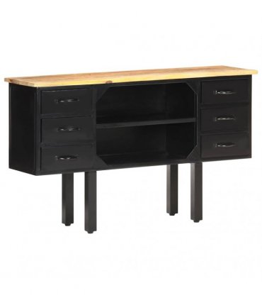 vidaXL Sideboard 110x30x65 cm Solid Rough Mango Wood and Steel