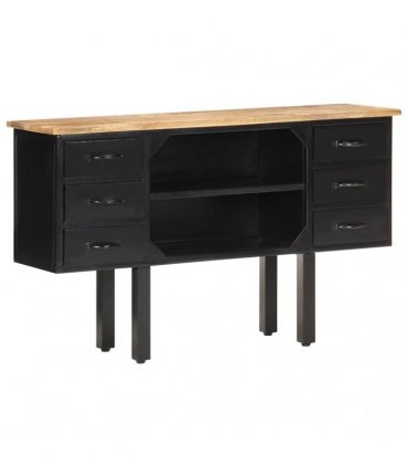 vidaXL Sideboard 110x30x65 cm Solid Rough Mango Wood and Steel
