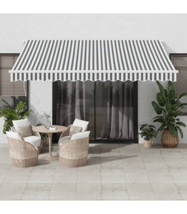 vidaXL Manual Awning 4 x 3.5 m Anthracite and White Stripe