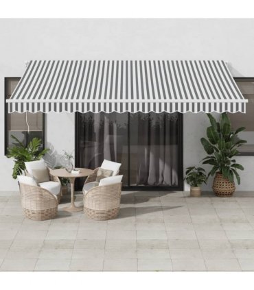 vidaXL Manual Awning 4.5 x 3.5 m Anthracite and White Stripe