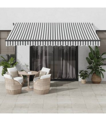 vidaXL Manual Awning 4 x 3.5 m Anthracite and White Stripe