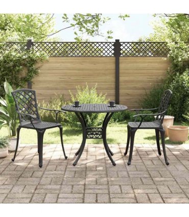 vidaXL 3 Piece Bistro Set Black Cast Aluminium