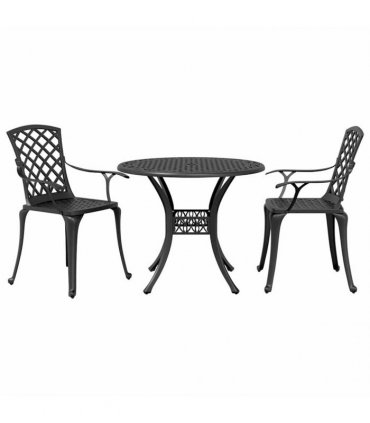 vidaXL 3 Piece Bistro Set Black Cast Aluminium
