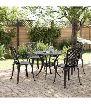 vidaXL 5 Piece Garden Dining Set Black Cast Aluminium