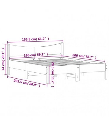 vidaXL Bed Frame without Mattress Wax Brown 150x200 cm Solid Wood Pine