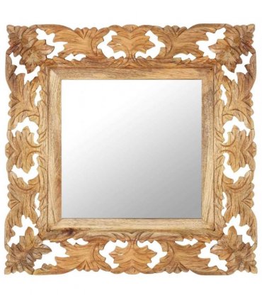 vidaXL Hand Carved Mirror Brown 50x50 cm Solid Mango Wood