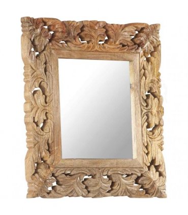 vidaXL Hand Carved Mirror Brown 50x50 cm Solid Mango Wood
