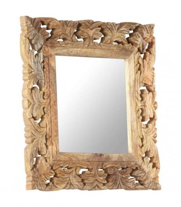 vidaXL Hand Carved Mirror Brown 50x50 cm Solid Mango Wood