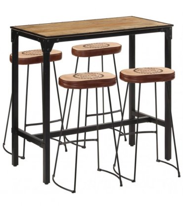 vidaXL 5 Piece Bar Set Solid Rough Wood Mango and Metal