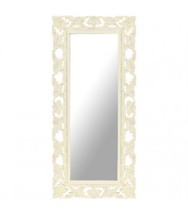 vidaXL Hand Carved Mirror White 110x50 cm Solid Mango Wood