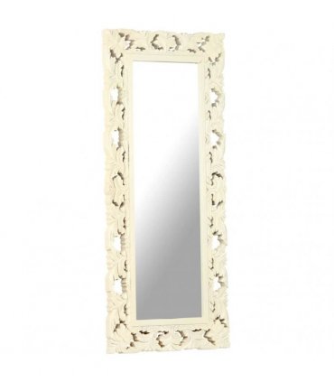 vidaXL Hand Carved Mirror White 110x50 cm Solid Mango Wood