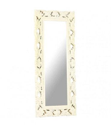 vidaXL Hand Carved Mirror White 110x50 cm Solid Mango Wood