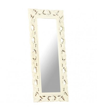 vidaXL Hand Carved Mirror White 110x50 cm Solid Mango Wood