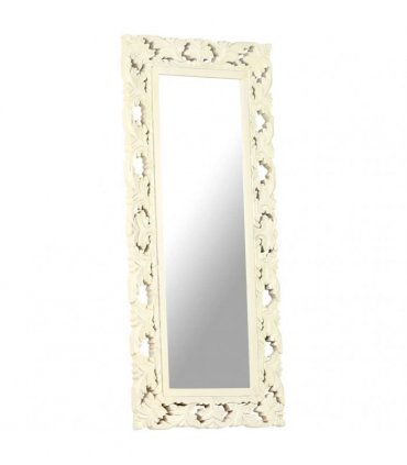 vidaXL Hand Carved Mirror White 110x50 cm Solid Mango Wood