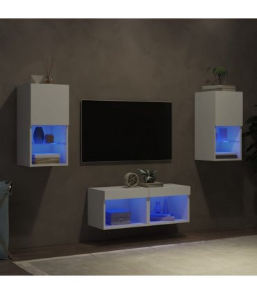 vidaXL 4 Piece TV Wall Cabinets with LED Lights White