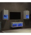 vidaXL 4 Piece TV Wall Cabinets with LED Lights White