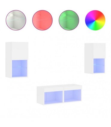 vidaXL 4 Piece TV Wall Cabinets with LED Lights White