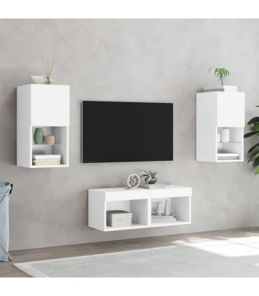 vidaXL 4 Piece TV Wall Cabinets with LED Lights White