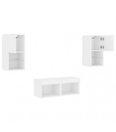 vidaXL 4 Piece TV Wall Cabinets with LED Lights White