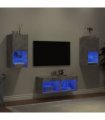 vidaXL 4 Piece TV Wall Cabinets with LED Lights Concrete Grey