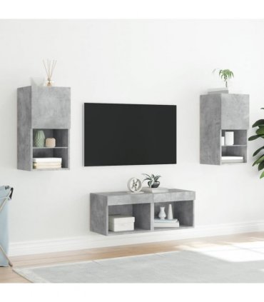 vidaXL 4 Piece TV Wall Cabinets with LED Lights Concrete Grey