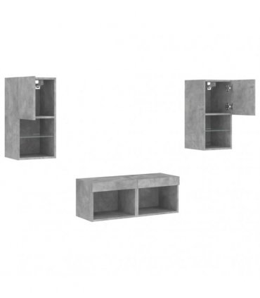 vidaXL 4 Piece TV Wall Cabinets with LED Lights Concrete Grey