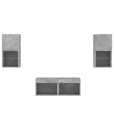 vidaXL 4 Piece TV Wall Cabinets with LED Lights Concrete Grey