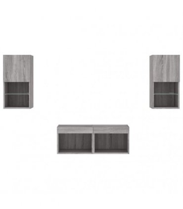 vidaXL 4 Piece TV Wall Cabinets with LED Lights Grey Sonoma