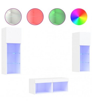 vidaXL 4 Piece TV Wall Cabinets with LED Lights White