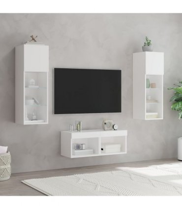 vidaXL 4 Piece TV Wall Cabinets with LED Lights White