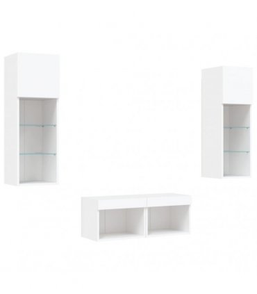 vidaXL 4 Piece TV Wall Cabinets with LED Lights White