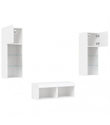 vidaXL 4 Piece TV Wall Cabinets with LED Lights White