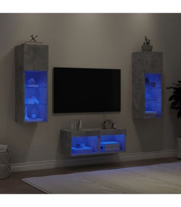 vidaXL 4 Piece TV Wall Cabinets with LED Lights Concrete Grey