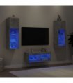 vidaXL 4 Piece TV Wall Cabinets with LED Lights Concrete Grey