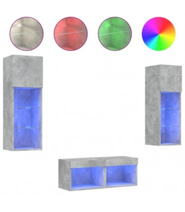 vidaXL 4 Piece TV Wall Cabinets with LED Lights Concrete Grey