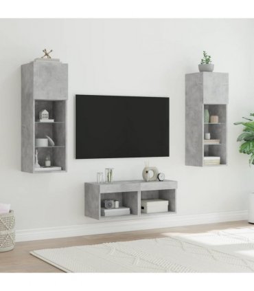 vidaXL 4 Piece TV Wall Cabinets with LED Lights Concrete Grey