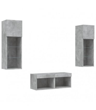 vidaXL 4 Piece TV Wall Cabinets with LED Lights Concrete Grey