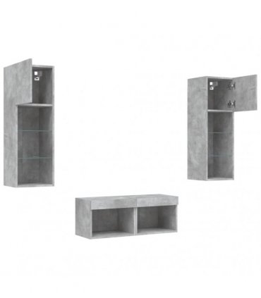 vidaXL 4 Piece TV Wall Cabinets with LED Lights Concrete Grey