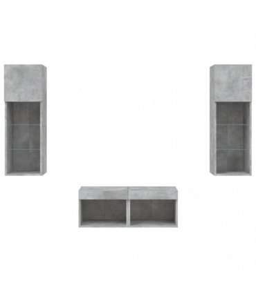 vidaXL 4 Piece TV Wall Cabinets with LED Lights Concrete Grey