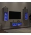 vidaXL 4 Piece TV Wall Cabinets with LED Lights Grey Sonoma