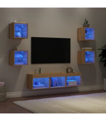 vidaXL 7 Piece TV Wall Units with LED Sonoma Oak Engineered Wood