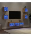 vidaXL 7 Piece TV Wall Units with LED Sonoma Oak Engineered Wood