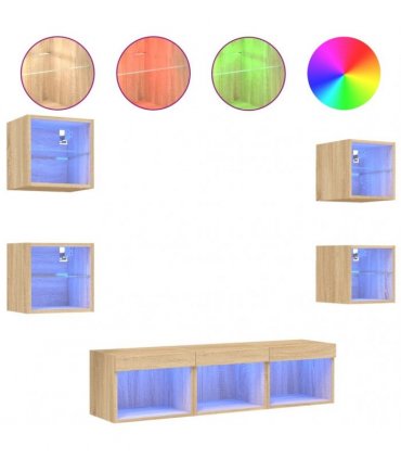 vidaXL 7 Piece TV Wall Units with LED Sonoma Oak Engineered Wood
